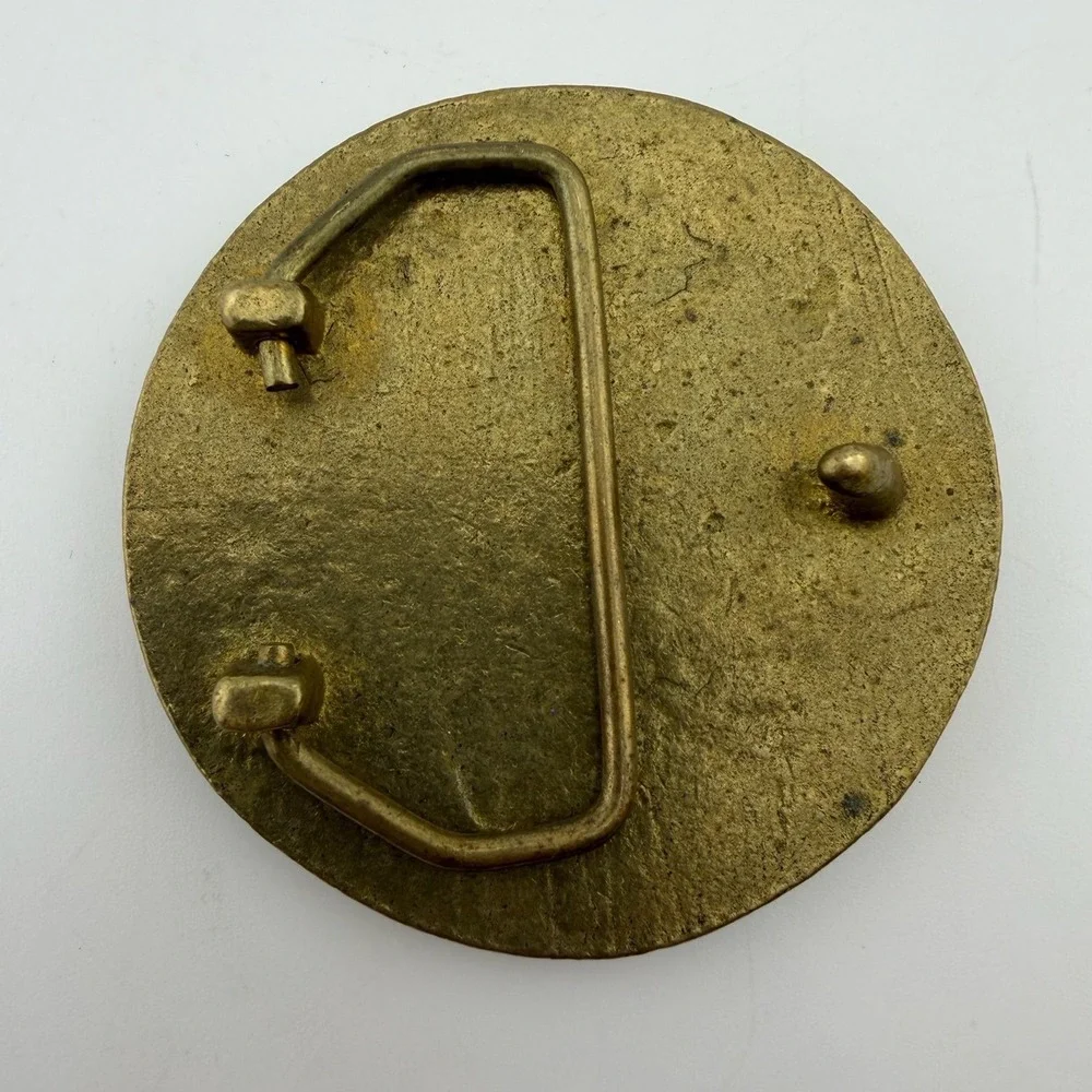 Vintage Belt Buckle Gold/Brass Tone Good Vintage Children Swing Round Relief